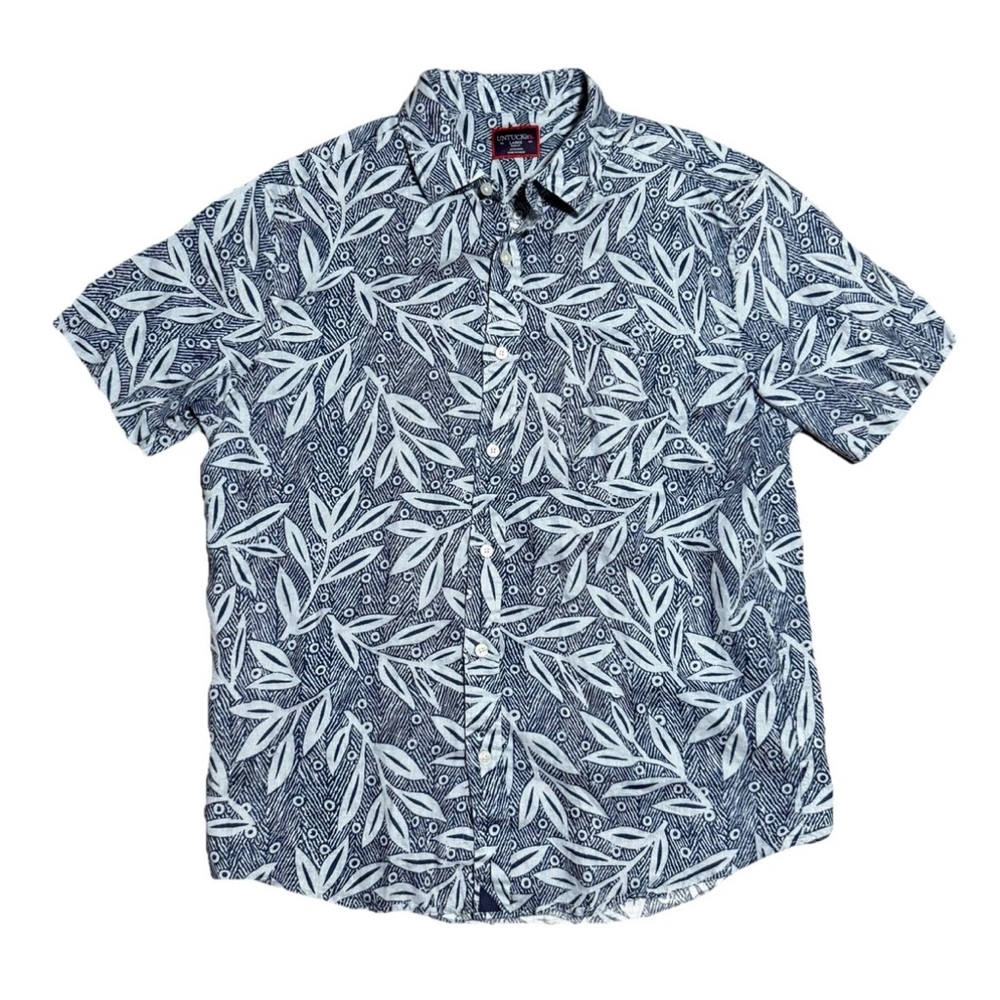 UNTUCKit 100% Linen Shirt Men’s Large Blue Floral Slim Fit Short Sleeve Button